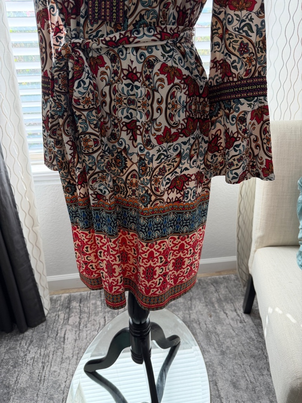 Tacera Cream Tunic Dress with Red and Teal Paisley Print - Picture 4 of 4